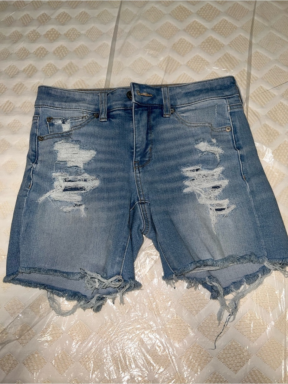 American Eagle Outfitters Light Blue Distressed Denim Shorts